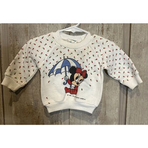 Vintage 80's Disney Baby Minnie Mouse Sweatshirt Graphic Umbrella Rose Rain 12mo